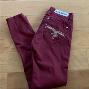 Rock Revival Liz Burgundy Skinny Jeans.